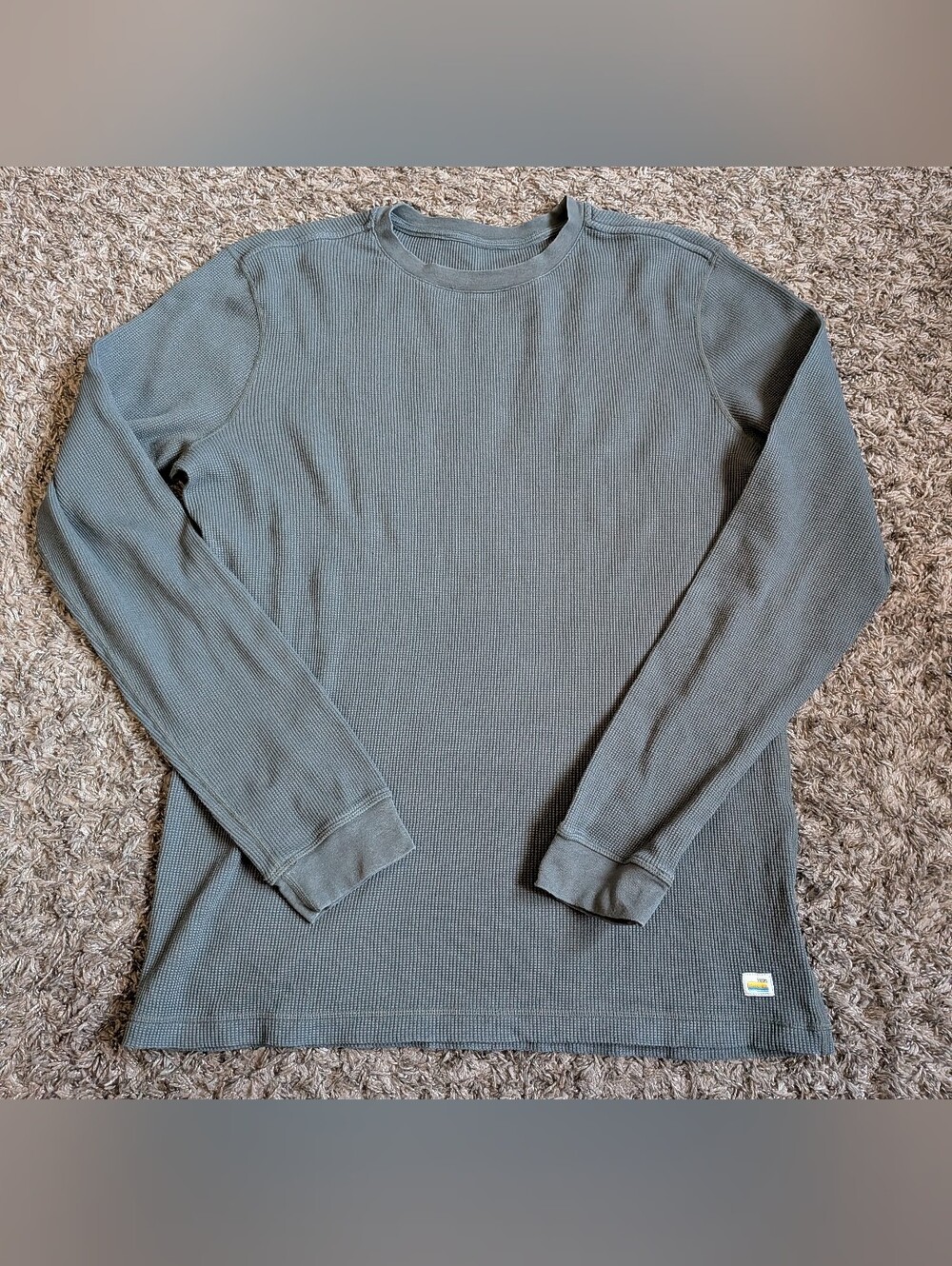Vuori Green Sage Waffle Cotton Thermal Crewneck Long Sleeve Shirt Men's L